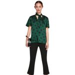 ZARA  Womens Blouse Size Medium Silky Polka‎ Dot Bow Necktie Green Black NEW Photo 1