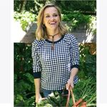 Draper James  Natalie Sweatshirt in Navy Gingham‎ Pullover Crewneck Sz Medium Photo 1