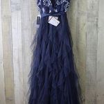 Teeze Me  Size 7/8 Embroidered Sleeveless Tulle Lined Formal Long Dress Navy Blue Photo 0