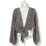 Princess Polly  New Mood Top Tie Front Deep V Size 8 Animal Print‎ Balloon Sleeve Photo 2