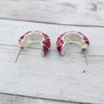 Vintage Stud Earrings Red Chunky Hoops with Clear Gems Photo 7