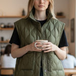 ZARA NWOT  Khaki Green Puffer Jacket Sleeveless Pockets Lightweight Oversize M Photo 0