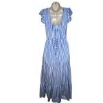Draper James RSVP Blue White Striped Tiered Ruffle Sleeve Midi Dress Medium Photo 3