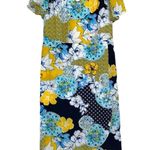 Jessica London BLUE YELLOW WHITE ALL OVER PRINT HI-LOW FAUX WRAP MAXI DRESS 16W Photo 2