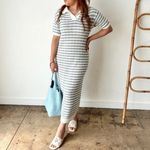 Miou Muse Striped Open Knit Midi Dress Collared Blue/White Size M NEW Blue Size M Photo 11
