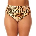 California Sunshine High Waist Swim Bikini Bottom Tiger Stripes Orange 1X Photo 0