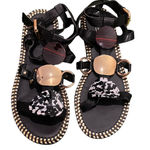 River Island  Tide Flat Sandal Black and Gold Embellished Sz8 Photo 8