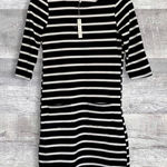 Nine 1 Eight NEW Knit Fitted Mini Dress S Black White Stripe Cotton Pockets Photo 0