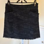 Loft  NWT Women's Raw Edge Fringe Black Tweed Mini Skirt Size 6 Photo 2