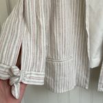 Loft Open Blazer Jacket Linen White with Pink & Gray Stripes Tie 3/4 Sleeves M Photo 2