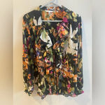 CAbi Floral Sheer Kimono Tie Blouse Style 146 Black Multicolor Medium Li… Photo 5