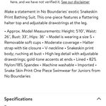 No Boundaries NWT  exotic snakeskin print cheeky one piece swimsuit, size large Photo 12