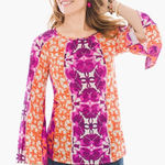 New  Mystic Batik Print Flare-Sleeve Top Size Large Chico's Size 2‎ Photo 0