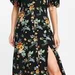 ASOS Design Black Floral Button Down Midi Dress Size US 8 Photo 0