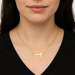 18K Gold Plated Sideways Cross Necklace – Minimalist Horizontal Pendant Chain Photo 1