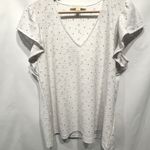 Michael Kors  White Eyelet V Neck Shirt Flutter Sleeves size Large Photo 0