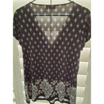 Apt. 9  Women's Black White Geometric Flora Largel Print V-Neck Short Sleeve Top Photo 4