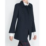 ZARA  Double Breasted Wool Blend Short Coat Lined Peacoat Navy Blue Women's S Photo 1