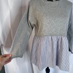 Moon & Madison Gray Sweater Woven Striped Cotton Shirt Combo Preppy Size Small Photo 4