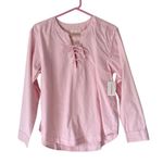 Lucky Brand NWTs Pink Stripe Poplin Lace-Up Blouse Top size small Photo 3