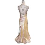 Bicici Designer Beaded Halter Gown Formal Embroidered Champagne Gold & Shawl Size 4 Photo 5