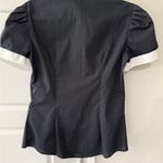 Women's Nife Black Short Sleeve Blouse White Detail Puff Shoulders Medium NWT Photo 1