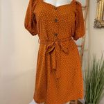 Monteau  Sz Medium Button polka dot Midi Dress Boho burnt orange/brown rust Photo 0