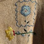 Salon Studio Knit Short Sleeve Top Size Small Embroidered Floral Vintage Granny Tan Photo 1