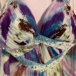 B Darlin Prom Dress Size 9 10 Halter Beaded Satin Maxi Purple Blue Chiffon Photo 2