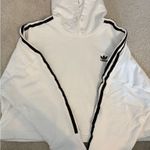 Adidas  White Crop Hoodie Women’s Sweatshirt 3 Stripes Embroidered Photo 0
