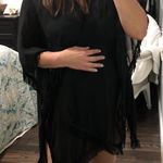None 𝅺Large black tasseled fringe swimsuit kimono cover Photo 0
