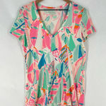 Lilly Pulitzer Lilly‎ Pulitzer Stretch Cotton Colorful Pastel V-Neck Women's Short Sleeve Tee M Photo 0