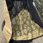 Embroidered party wear Indian long gown anarkali kurta 3 piece set Black Photo 5