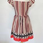Anna Sui Beige Striped V-Neck Off The Shoulder Silk Dress Photo 5