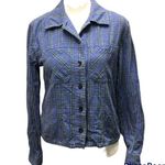 Vintage 90s Evolution cropped blue green plaid flannel Grunge Shirt Size S Photo 0