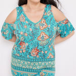 Maurice's  Plus Size Floral Strappy Cold Shoulder Top Boho Flow Trendy Shirt 1X # Photo 0