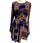 Rush ‎ Women’s Dress Sz S Blue Paisley Western Retro Bell Sleeve Photo 0
