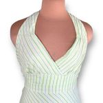 Vintage 90s Halter Dress Green Striped Printed Flowy Handkerchief Hem Spring Size M Photo 4