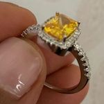 Australian Crystal Square Stone Ring Dipped In White Gold.. Yellow Photo 2