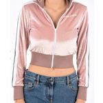 Palm Angels Chenille Cropped Zip Up Hoodie Rose Photo 0