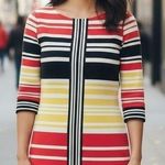 London Times  Sheath Dress 12 Vibrant Stripes Geometric Bold Career Modern Chic Photo 0