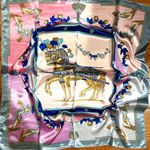 Horse Print Scarf PINK, gray & BLUE EQUESTRIAN PRINT SQUAR SILKy SCARF 35/35 Multiple Photo 0