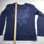 J Crew Size Navy Blue Floral Embroidered Cut Out Crew Neck Sweatshirt Cotton XS Photo 3