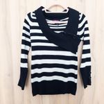 Say What? VTG Y2K Say What Womens Sweater Size M Black White Striped Preppy 2000s Cozy Photo 0