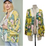 Anthropologie ‎ Elma Kimono Top Open Front Rose Floral Print Yellow One Size Photo 1