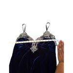 Vintage Velvet Slip NightGown Lace Trim Adjustable Straps Side Slit Y2k Nightie Blue Size M Photo 2