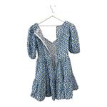 Mille Aneli Blue & Green Block Print Puff Sleeve Mini Dress Size XS Photo 8