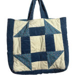 Quilted Patchwork Tote Bag Blue Floral Corduroy Shoulder Bag Cottage Boho Photo 0