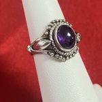 Sterling Silver 925  Oval Amethyst Gemstone Cabochon Ring Size 5 Vintage Women’s Photo 1
