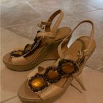 BCBGMAXAZRIA Beige Wedge Sandals with Gemstone Accents BCBG Photo 0